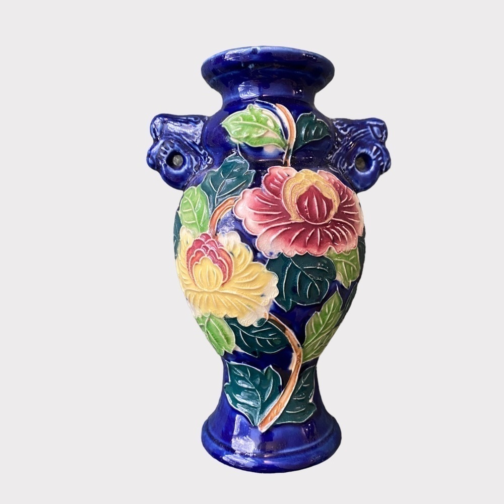 Vintage | Ceramic Blue Floral Vase (SC)